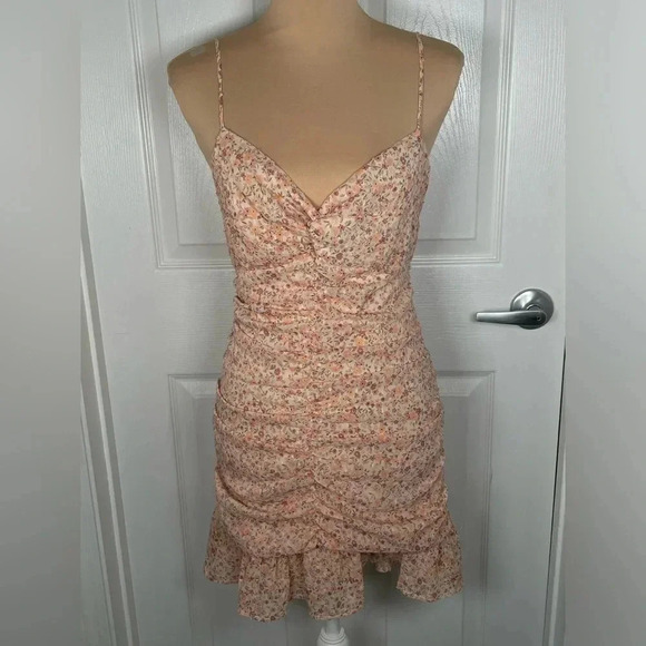 NWT LUSH Apricot Floral Ruched Mini Dress - Picture 7 of 9